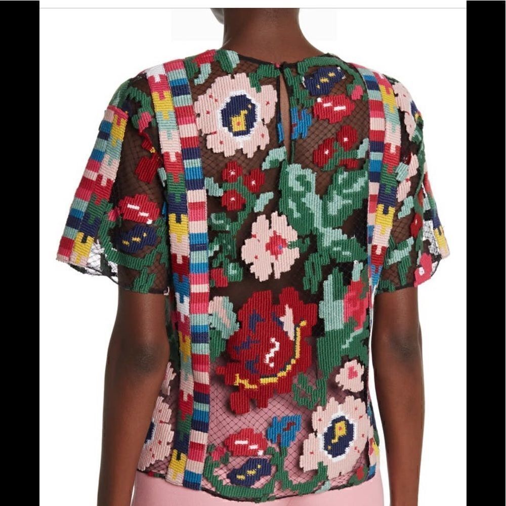 Valentino Women’s sheer textured floral short sleeve blouses size 8, NWT - Picture 3 of 14